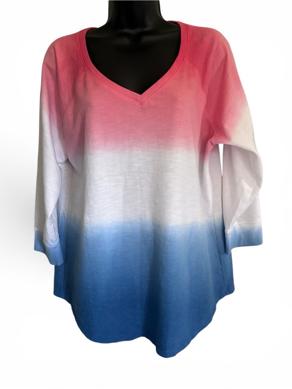 Americana Patriotic Dip Dye Ombre Crewneck Top in Red, White & Blue Size L